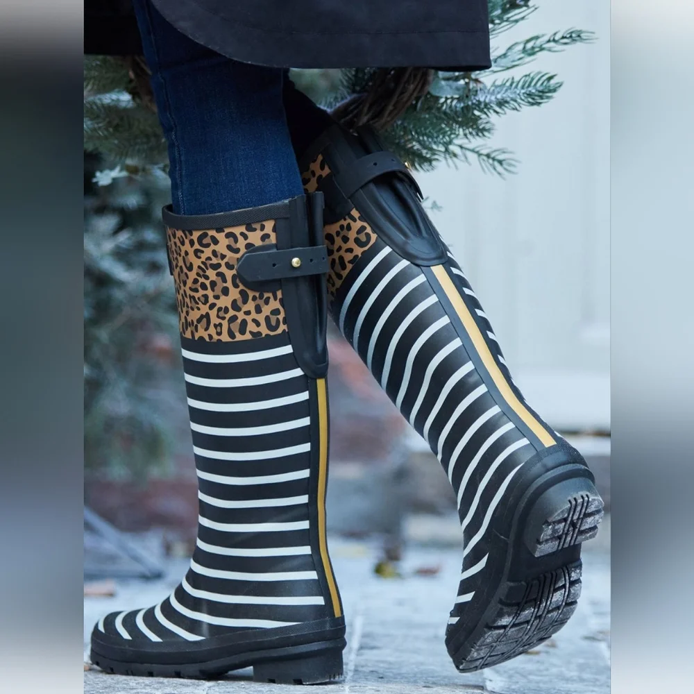 NIB Joules Welly Print Cheetah Stripe Rain Boots